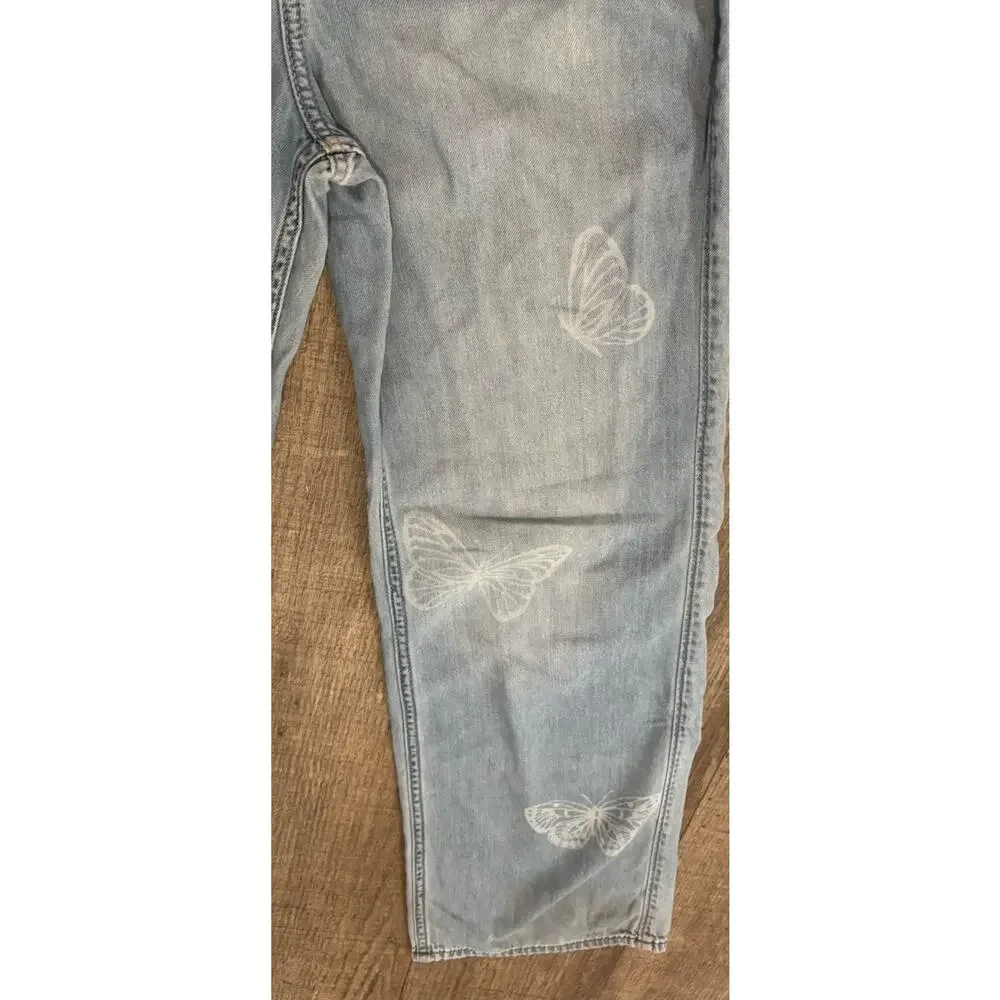 Hollister Ultra High-Rise Baggy Jeans Womens 23R Light Wash Butterfly Pattern‎